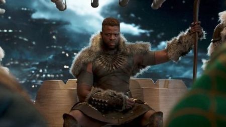 M'Baku sits in his throne